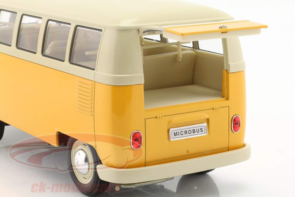 Volkswagen VW T1 Bus Window Van year 1962 yellow / white 1:18 Welly