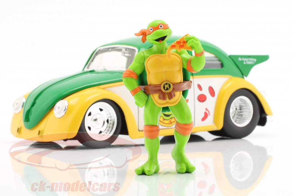Volkswagen VW Drag Beetle 1959 Insieme a Turtles figura Michelangelo 1:24 Jada Toys