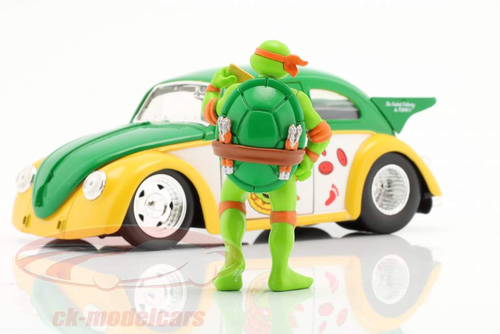 Volkswagen VW Drag Beetle 1959 和 Turtles 数字 Michelangelo 1:24 Jada Toys