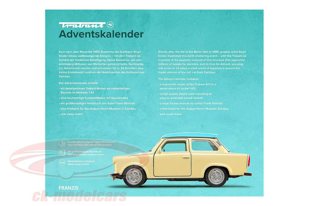 Trabant 降临日历： Trabant P 601 浅褐色的 / 蓝色的 1:43 Franzis
