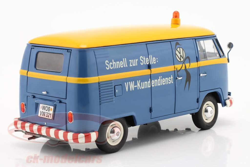 Volkswagen VW T1b gesloten bestelwagen VW-klantenservice blauw / geel 1:18 Schuco