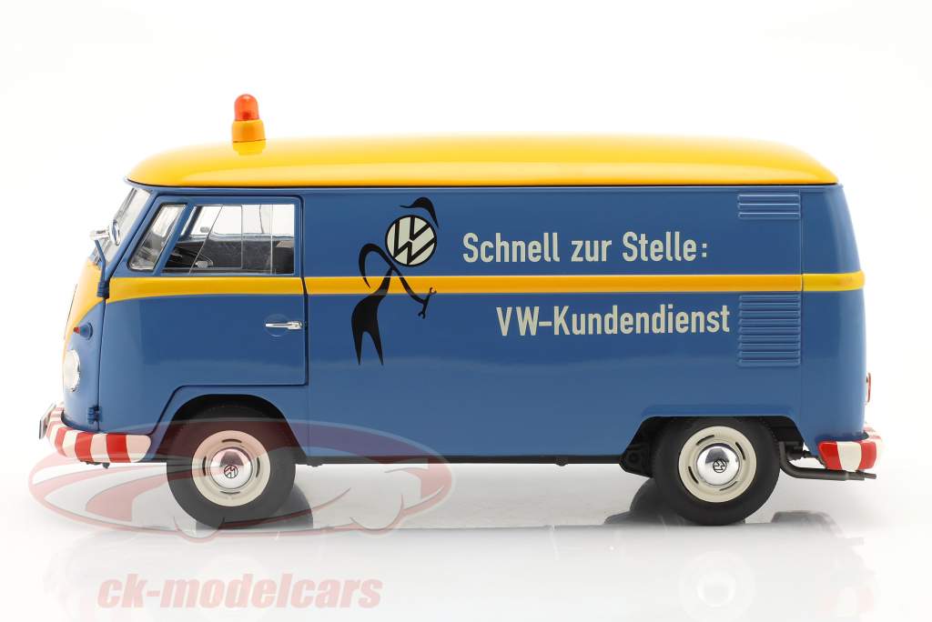 Volkswagen VW T1b panel varevogn VW kundeservice blå / gul 1:18 Schuco