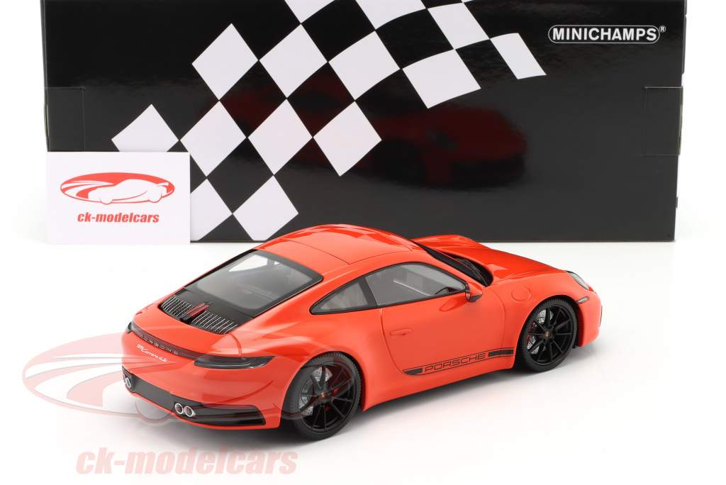 Porsche 911 (992) Carrera 4S year 2019 lava orange 1:18 Minichamps