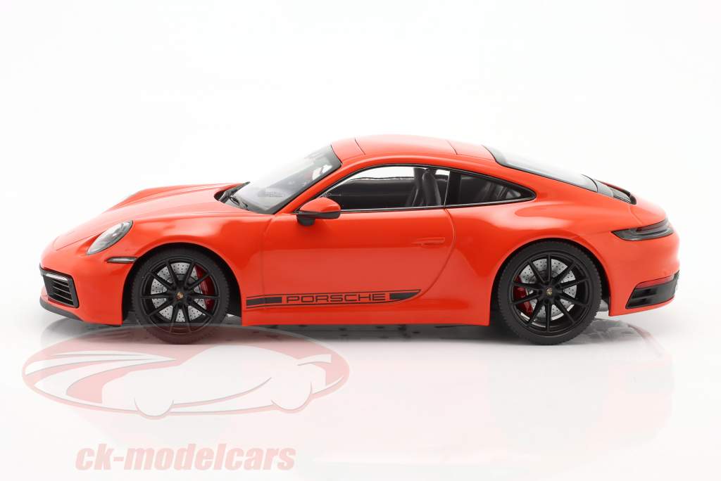 Porsche 911 (992) Carrera 4S year 2019 lava orange 1:18 Minichamps