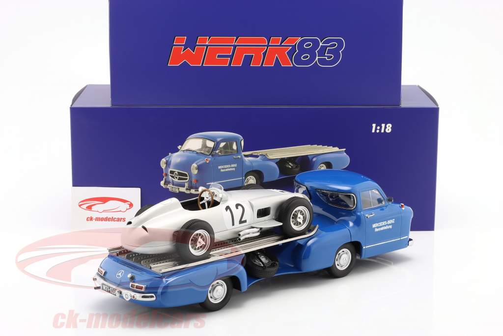 Werk83 1:18 Set: Mercedes-Benz Renntransporter Blaues Wunder mit 