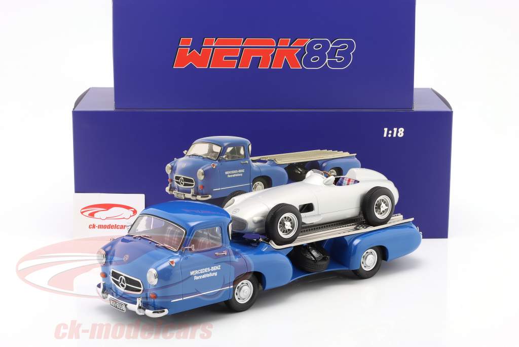 Werk83 1:18 Set: Mercedes-Benz Renntransporter Blaues Wunder mit 