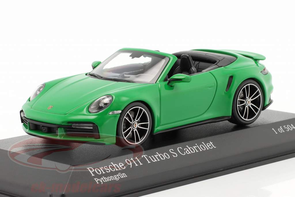 Porsche 911 (992) Turbo S Cabrio Byggeår 2020 python grøn 1:43 Minichamps