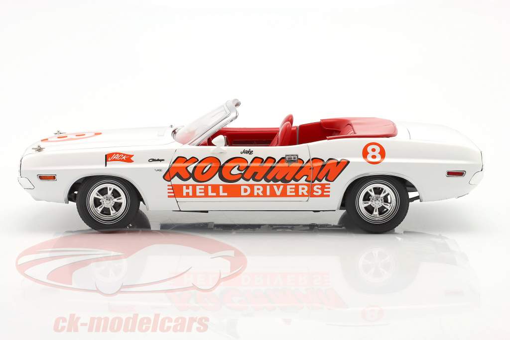 Dodge Challenger convertibile Kochman Anno di costruzione 1970 Bianco / arancia 1:18 Greenlight