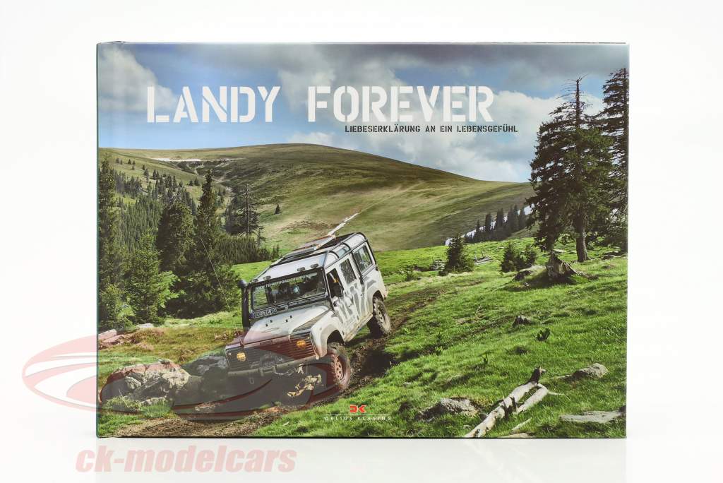 Set: Buch Landy forever & Land Rover Defender weiß / schwarz 1:38 Welly