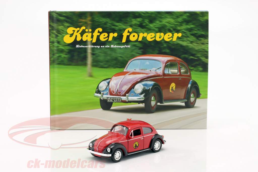 Set: Book Käfer forever & Volkswagen VW Beetle red / black 1:38 Welly
