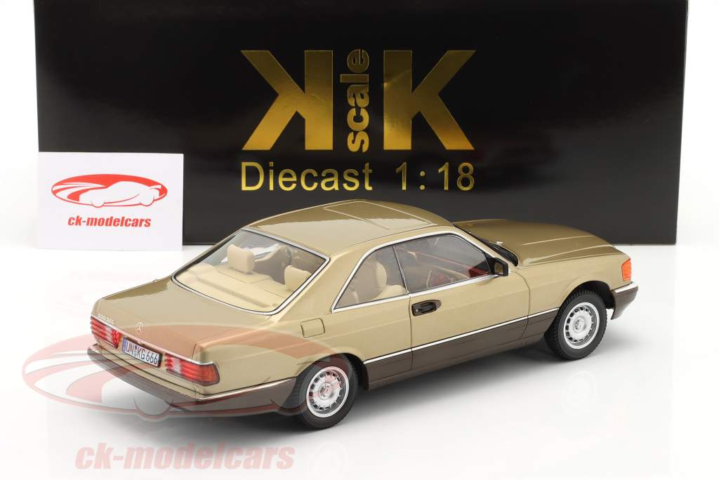 Mercedes-Benz 500 SEC (C126) Anno di costruzione 1987 oro metallico 1:18 KK-Scale