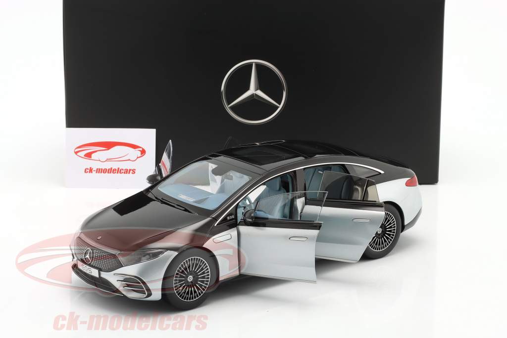 Mercedes-Benz EQS (V297) 2022 mit Licht obsidianschwarz / hightechsilber 1:18 NZG