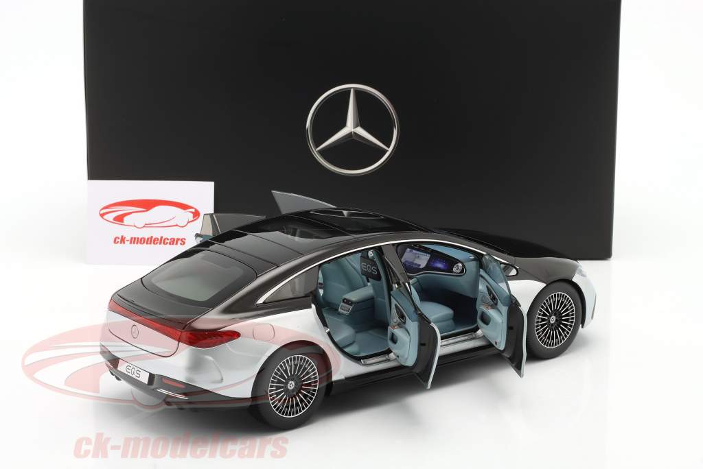 Mercedes-Benz EQS (V297) 2022 Met licht obsidiaan zwart / hightech zilver 1:18 NZG