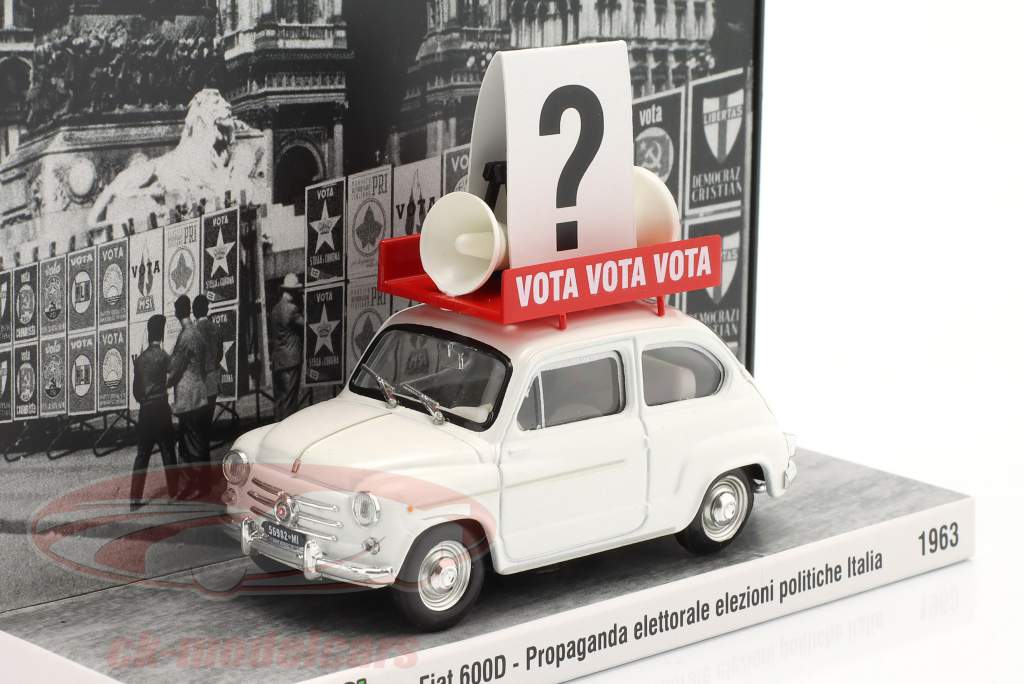 Fiat 600D Año de construcción 1963 italiano elección propaganda vehículo Blanco 1:43 Brumm