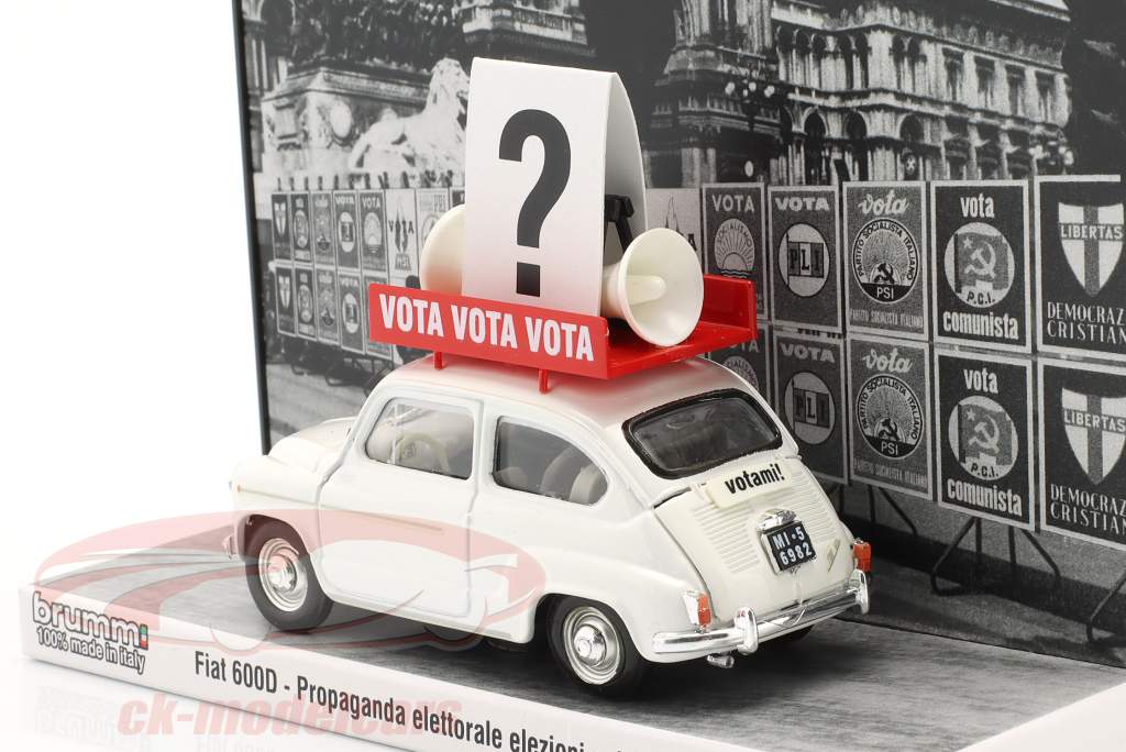 Fiat 600D year 1963 Italian election propaganda vehicle white 1:43 Brumm