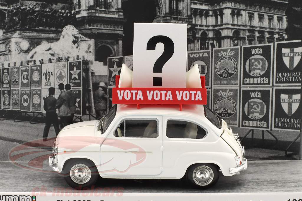 Fiat 600D Byggeår 1963 italiensk valg propaganda køretøj hvid 1:43 Brumm