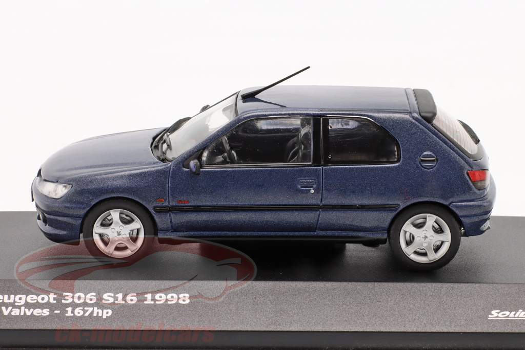 Peugeot 306 S16 Bouwjaar 1998 blauw metalen 1:43 Solido
