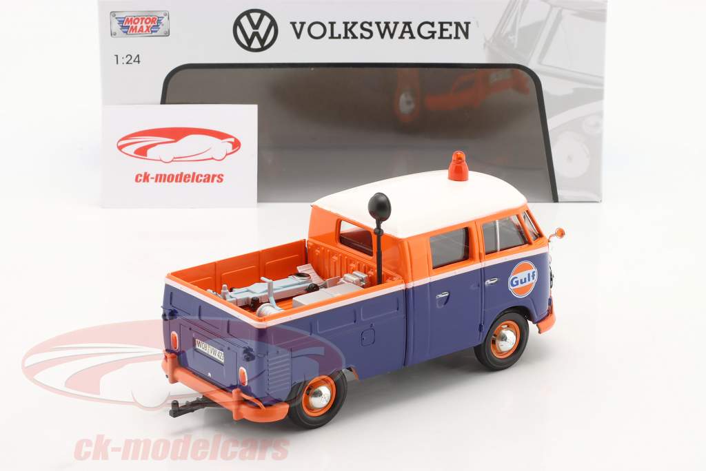 Volkswagen VW T1 （タイプ 2) 平台バス Gulf Service 青い / オレンジ 1:24 MotorMax