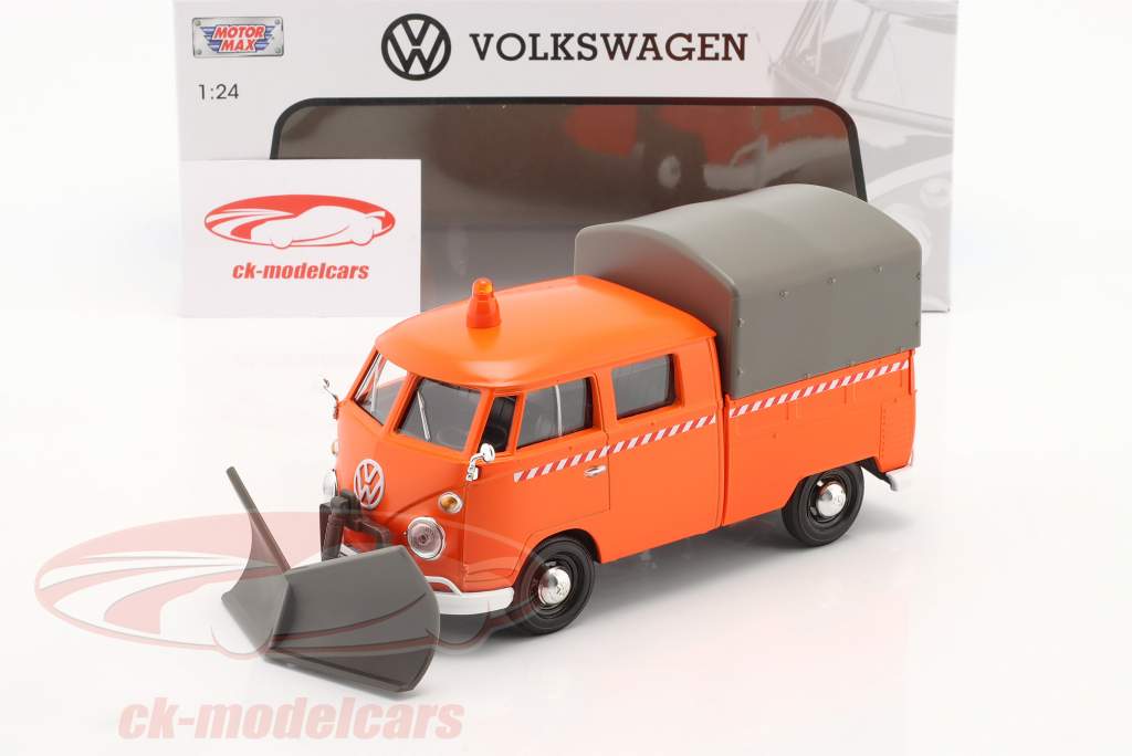 Volkswagen VW T1 (Type 2) sneplov flatbed bus Med Planer orange 1:24 MotorMax