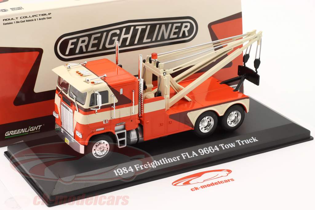 Freightliner FLA 9664 эвакуатор 1984 апельсин / Белый 1:43 Greenlight