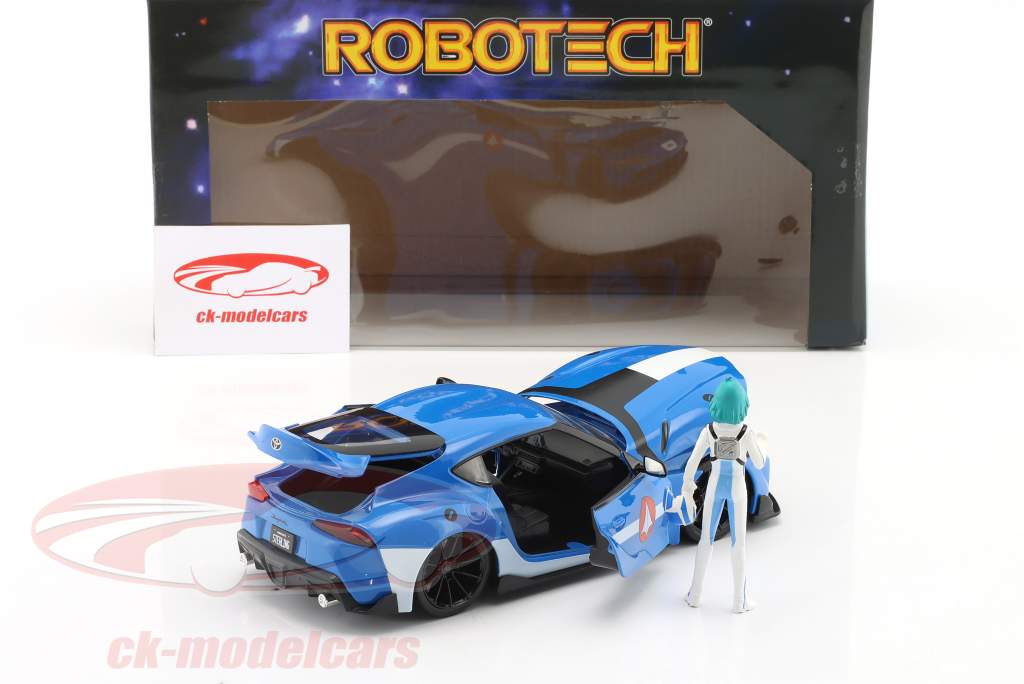 Toyota Supra MK5 TV series robotech with figure Max Sterling blue 1:24 Jada Toys