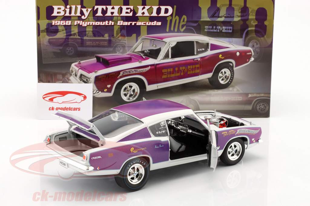 Plymouth Barracuda Billy the Kid Baujahr 1968 lila / weiß 1:18 GMP