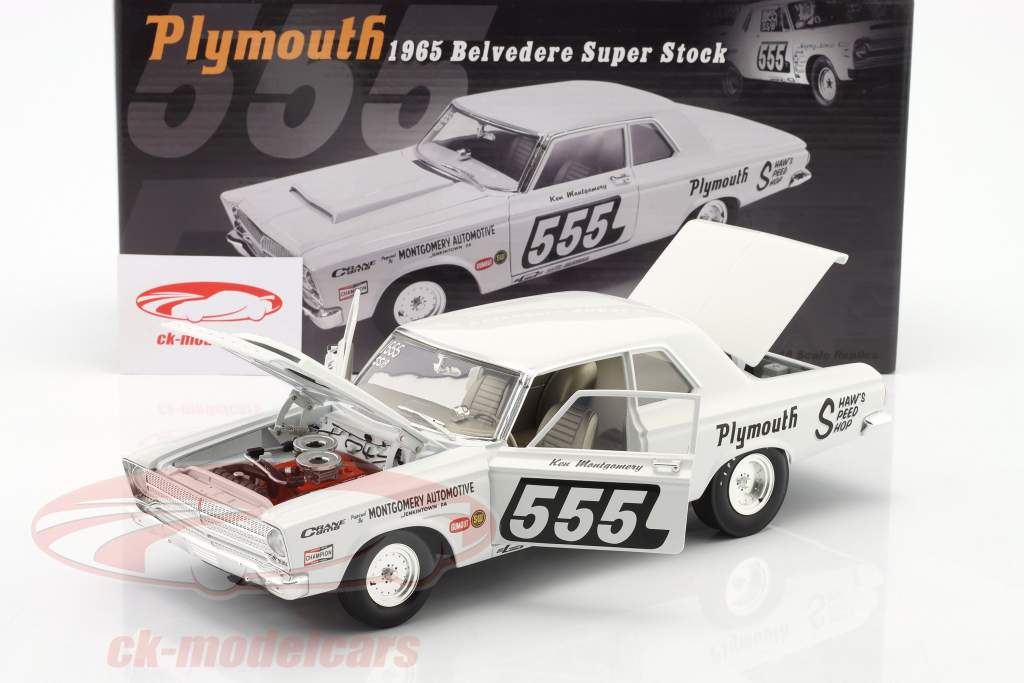 Plymouth Belvedere Super Stock 1965 #555 Blanco 1:18 GMP