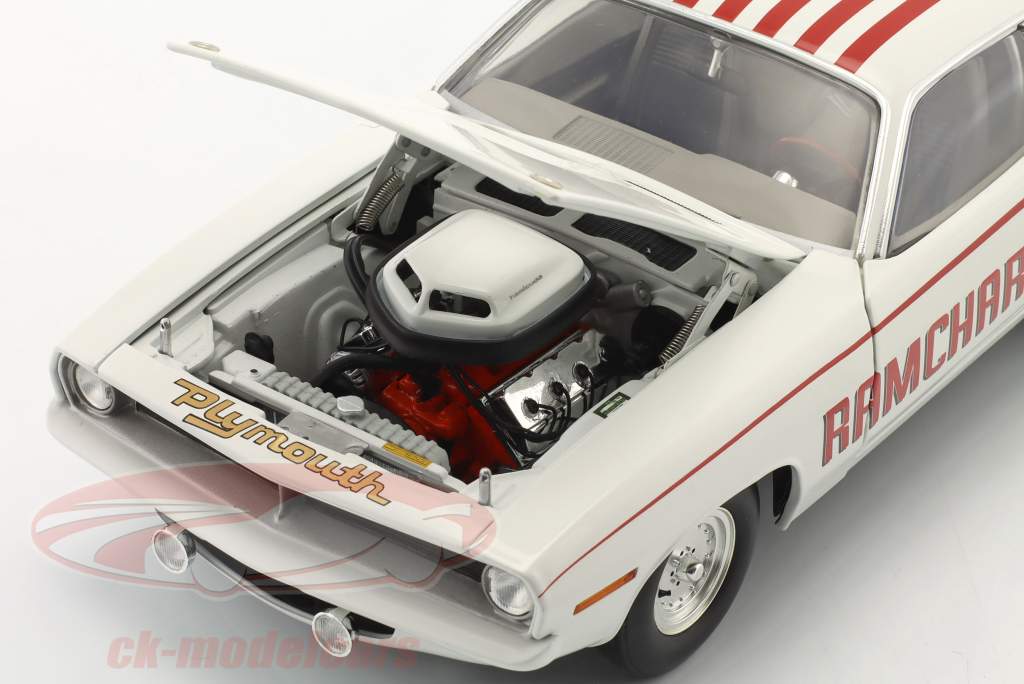 Plymouth Hemi Cuda Ramchargers Byggeår 1970 hvid / rød 1:18 GMP
