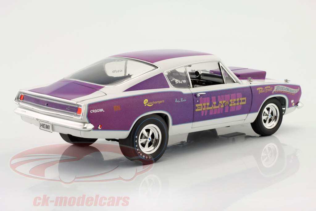 Plymouth Barracuda Billy the Kid Construction year 1968 purple / White 1:18 GMP