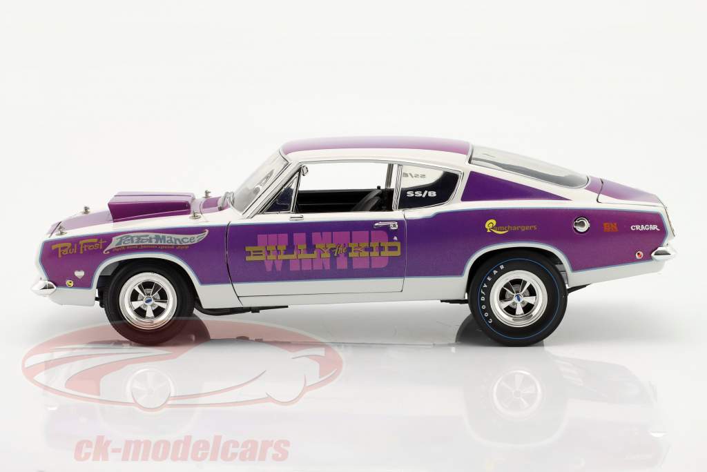 Plymouth Barracuda Billy the Kid Construction year 1968 purple / White 1:18 GMP