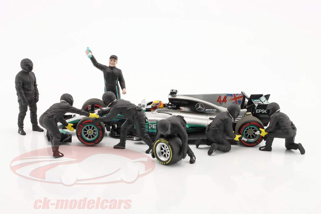 Formel 1 Pit Crew Figuren-Set #3 Team Schwarz 1:18 American Diorama