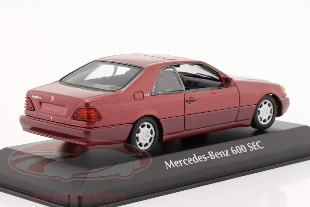 Mercedes-Benz 600 SEC Coupe Bouwjaar 1992 rood metalen 1:43 Minichamps