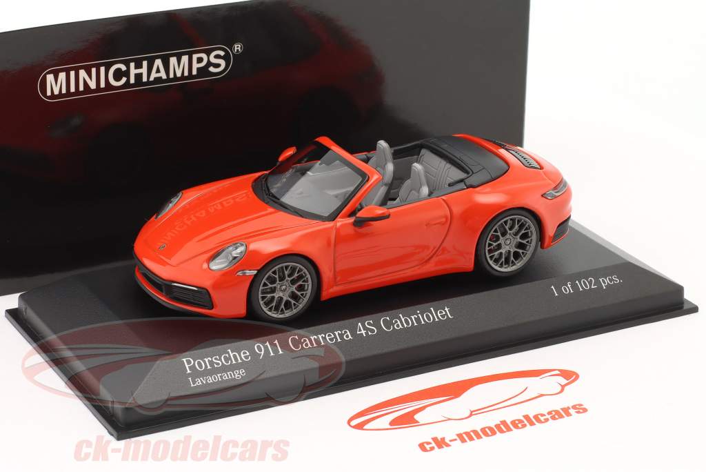 Porsche 911 (992) Carrera 4S 敞篷车 建设年份 2019 岩浆 橙子 1:43 Minichamps