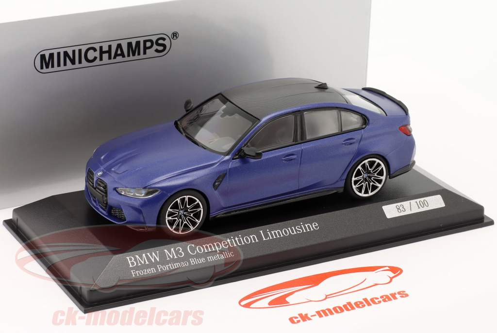 BMW M3 Competition Coupe (G80) Año de construcción 2020 estera azul metálico 1:43 Minichamps