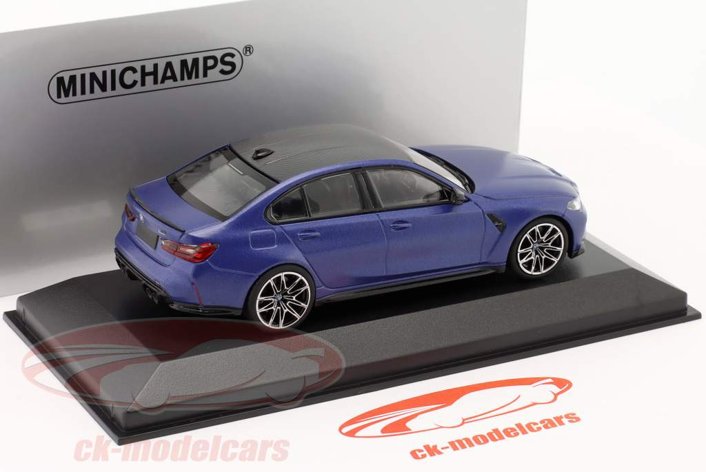 BMW M3 Competition Coupe (G80) Byggeår 2020 måtte blå metallisk 1:43 Minichamps