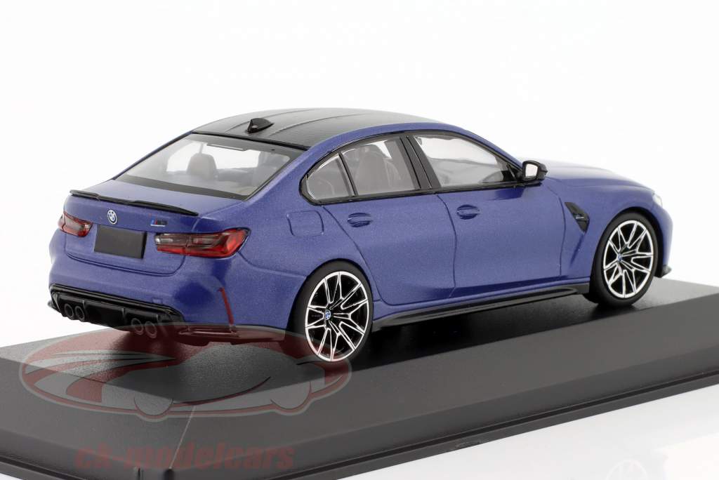 BMW M3 Competition Coupe (G80) Byggeår 2020 måtte blå metallisk 1:43 Minichamps