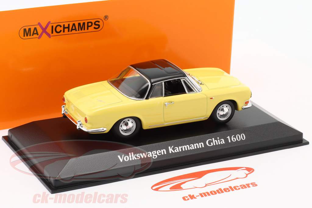 Volkswagen VW Karmann Ghia 1600 Año de construcción 1966 amarillo / negro 1:43 Minichamps