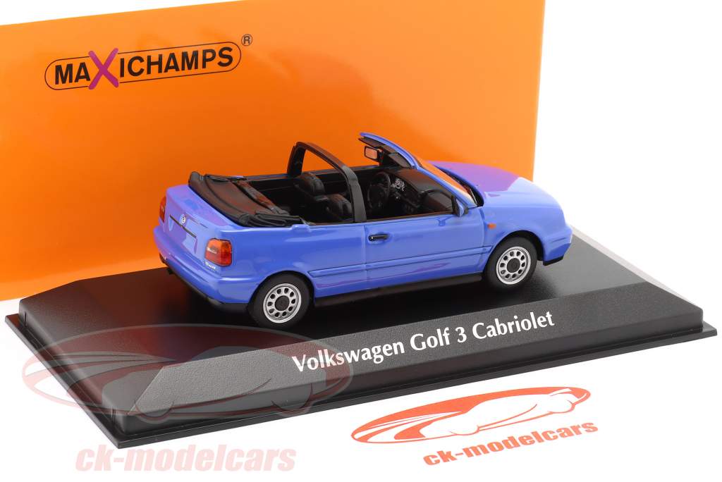Volkswagen VW Golf III convertible Année de construction 1997 bleu 1:43 Minichamps