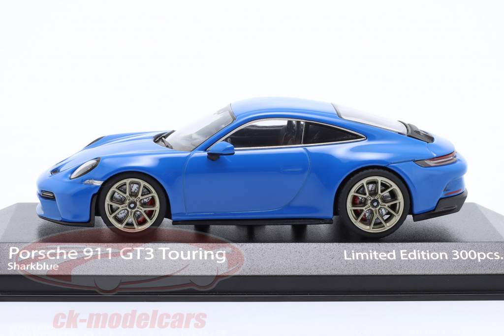 Porsche 911 (992) GT3 Touring 2021 鲨鱼 蓝色的 / 金的 轮辋 1:43 Minichamps