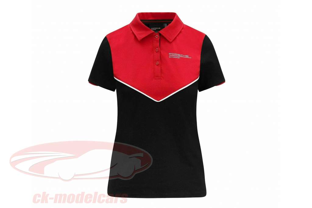 señoras camisa polo Porsche Motorsport negro / rojo