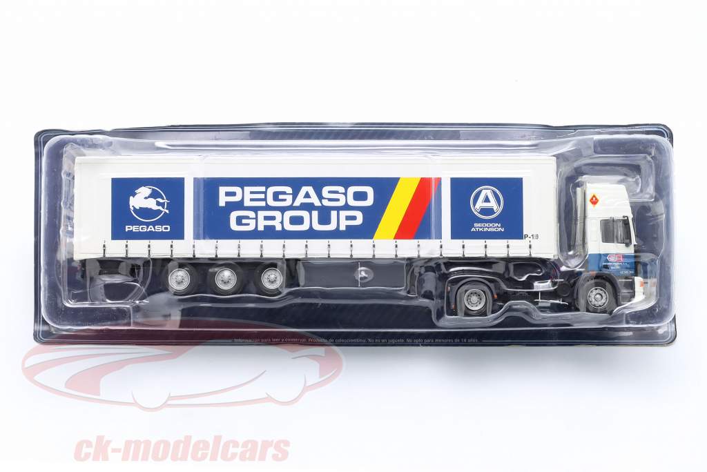 Pegaso Troner 360 Plus Vrachtauto met aanhangwagen 1988 wit / blauw 1:43 Altaya