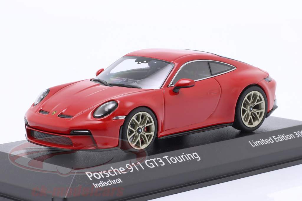Porsche 911 (992) GT3 Touring 2021 indian red / golden rims 1:43 Minichamps