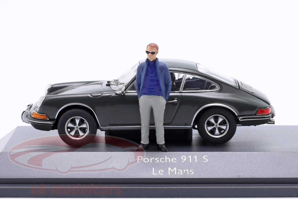 Porsche 911 S LeMans mit Figur Steve McQueen grau 1:43 Schuco