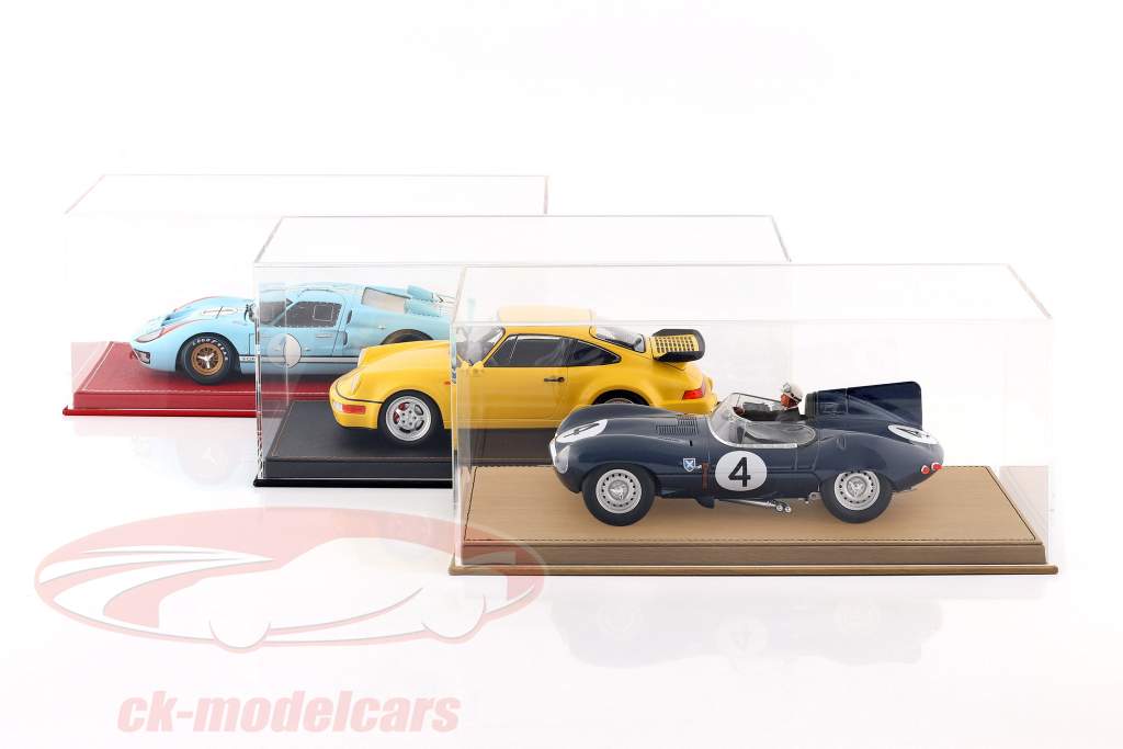 High-quality showcase with baseplate out of leather for model cars in scale 1:18 red SAFE