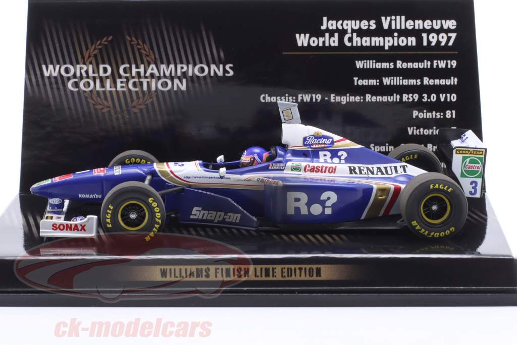 J. Villeneuve Williams FW19 Dirty Version #3 formel 1 Verdensmester 1997 1:43 Minichamps