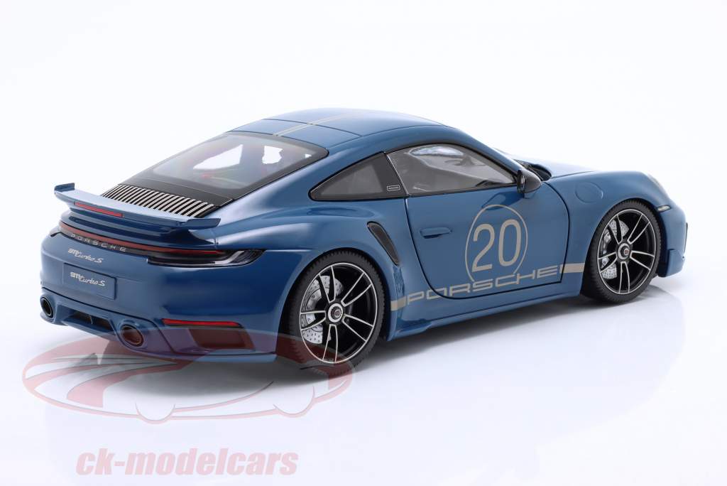 Porsche 911 (992) Turbo S Sport Design year 2021 Oslo blue 1:18 Minichamps