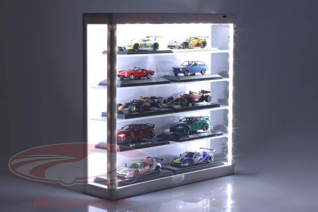 Udstillingsvindue LED multicase 5 etager til modeller i vægt 1:43 / 1:64 hvid Triple9