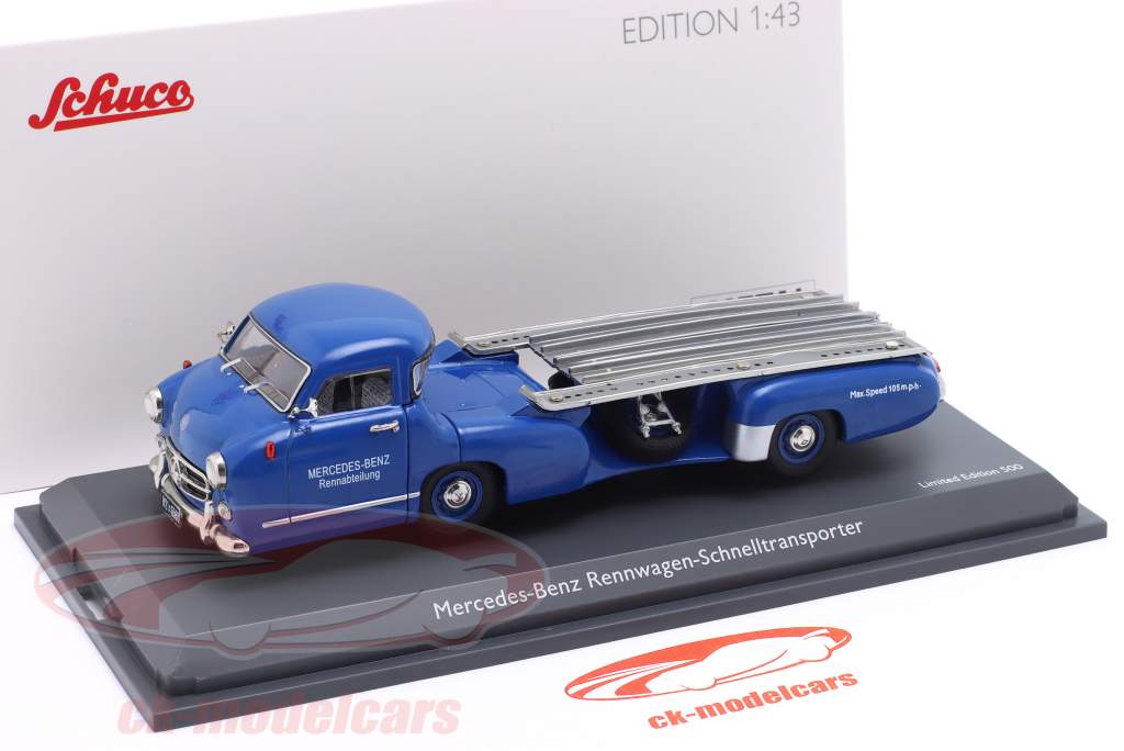 Mercedes-Benz Raceauto Transporter blauw Wonder 1955 blauw 1:43 Schuco