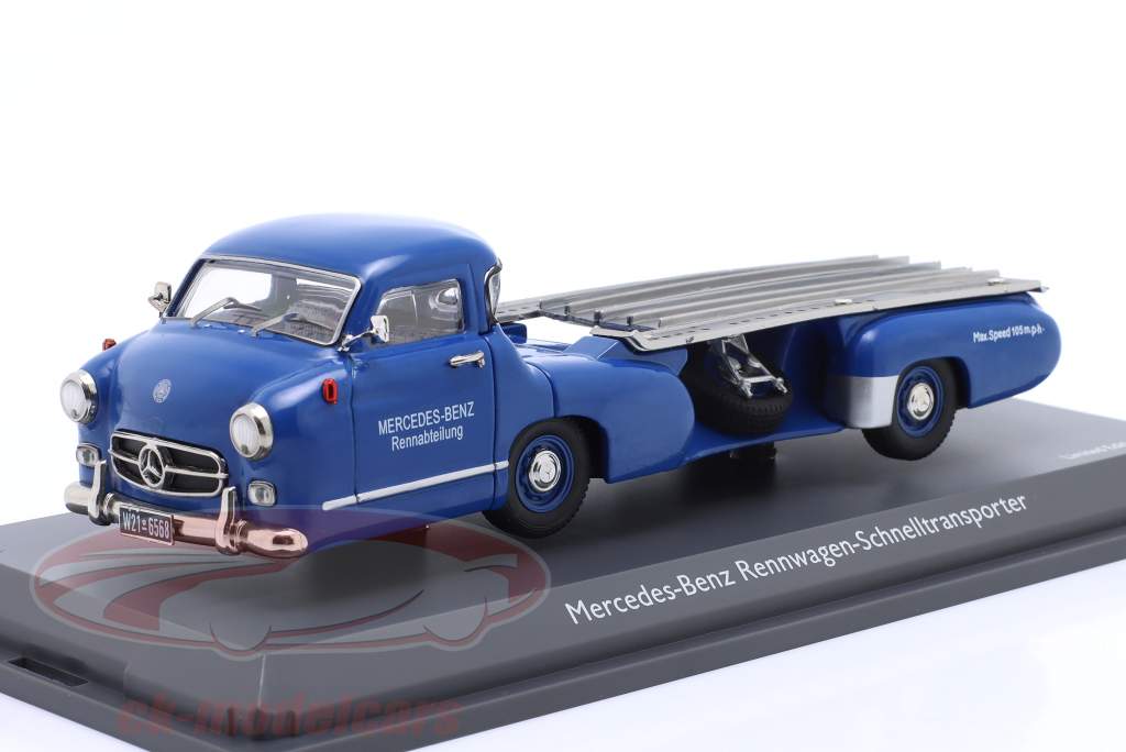 Mercedes-Benz Transporteur de voitures de course Bleu Merveille 1955 bleu 1:43 Schuco
