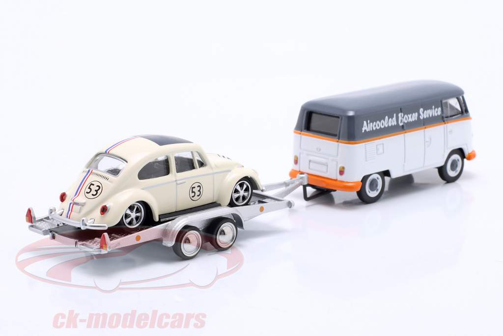 3-Car Set: Volkswagen VW T1 con Remolque y VW Escarabajo #53 1:64 Schuco